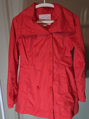 Girls Red Double-Breasted Trench Coat - Lightweight Layer LG / 12/14